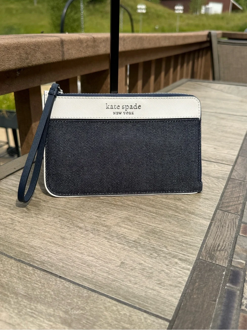 EUC Kate Spade New York Cameron Denim Colorblock Wristlet Bag